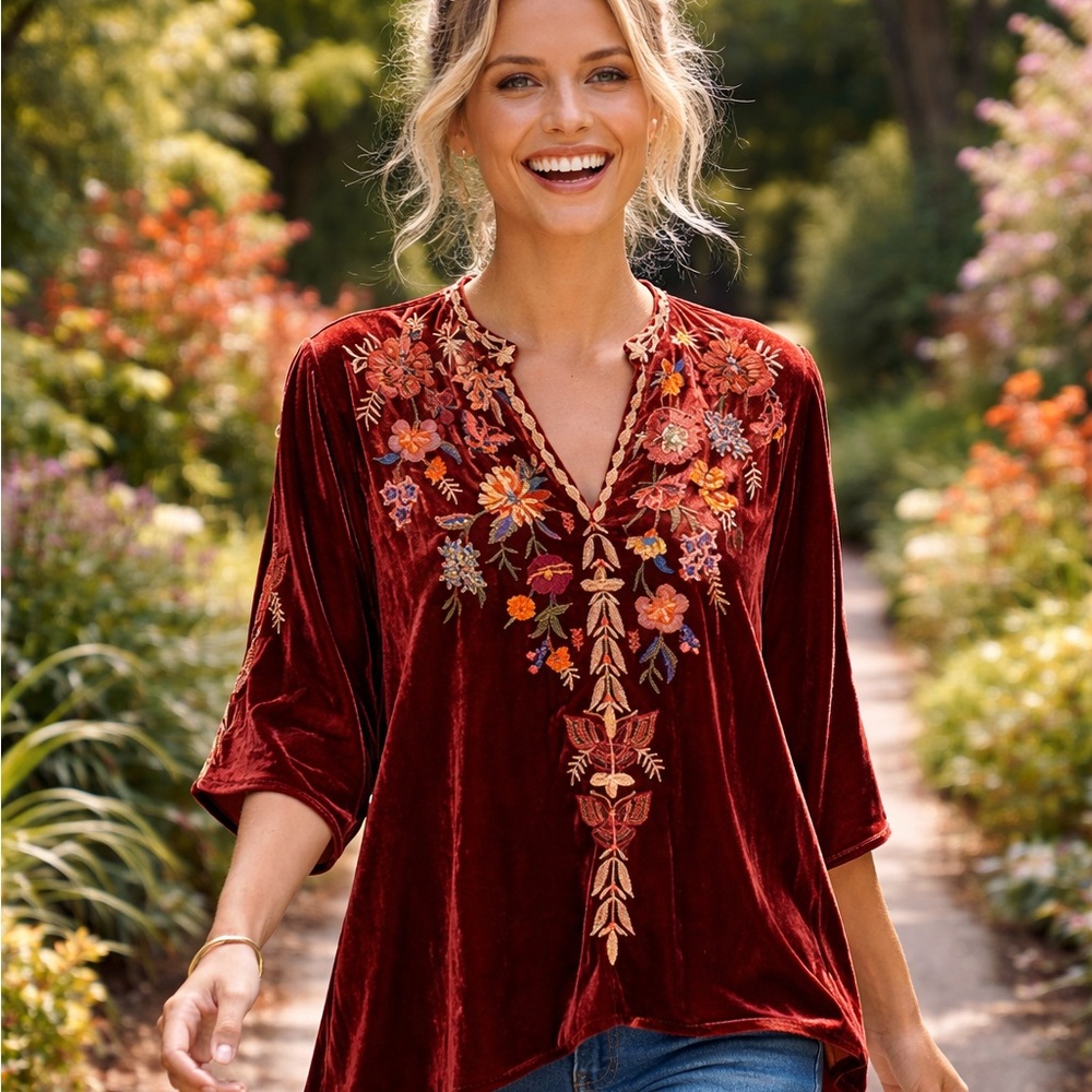 Johnny Was Taline heavily embroidered velvet top NWT - Picture 15 of 16